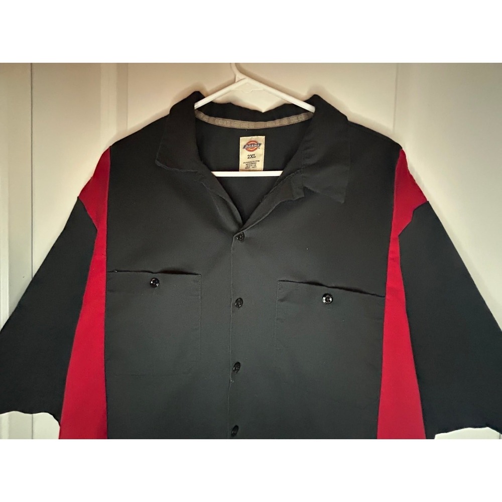 Vintage Y2k Dickies Two Tone Button Up Work Wear Shirt Navy Blue Red Sz Mens XXL
